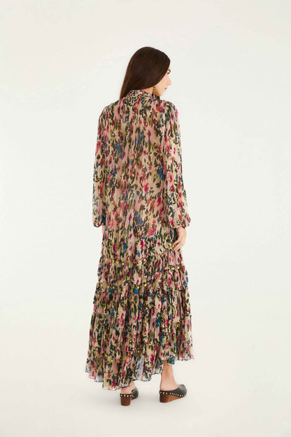 Pink Blurred Tiny Flowers Long Sleeve Maxi Dress | FARM Rio | FARM Rio For Sale