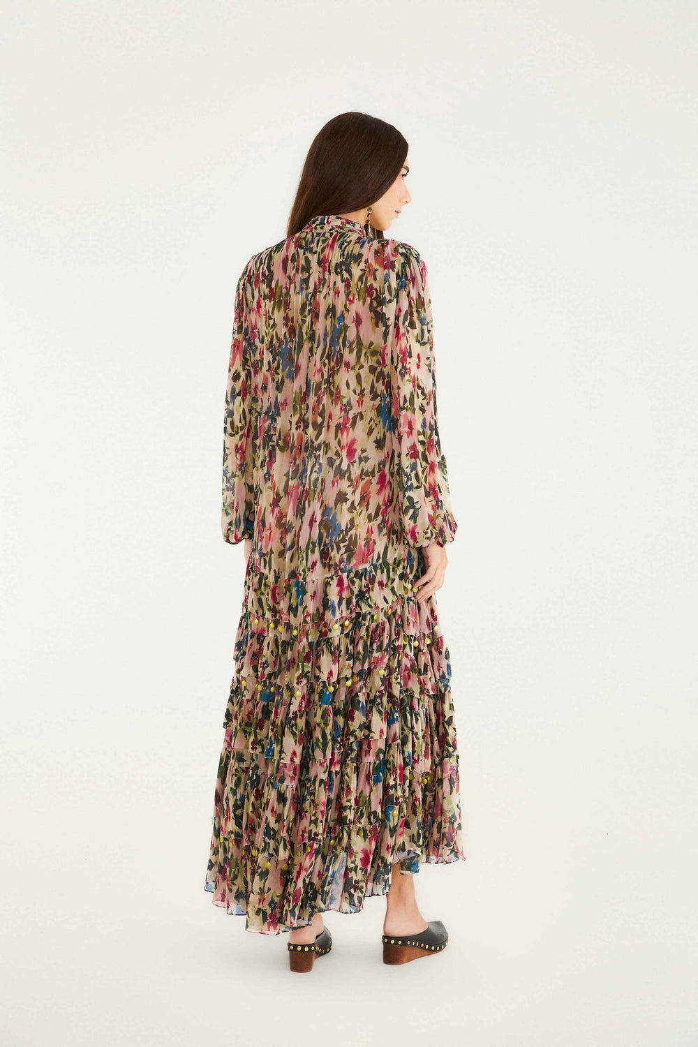 Pink Blurred Tiny Flowers Long Sleeve Maxi Dress | FARM Rio | FARM Rio For Sale