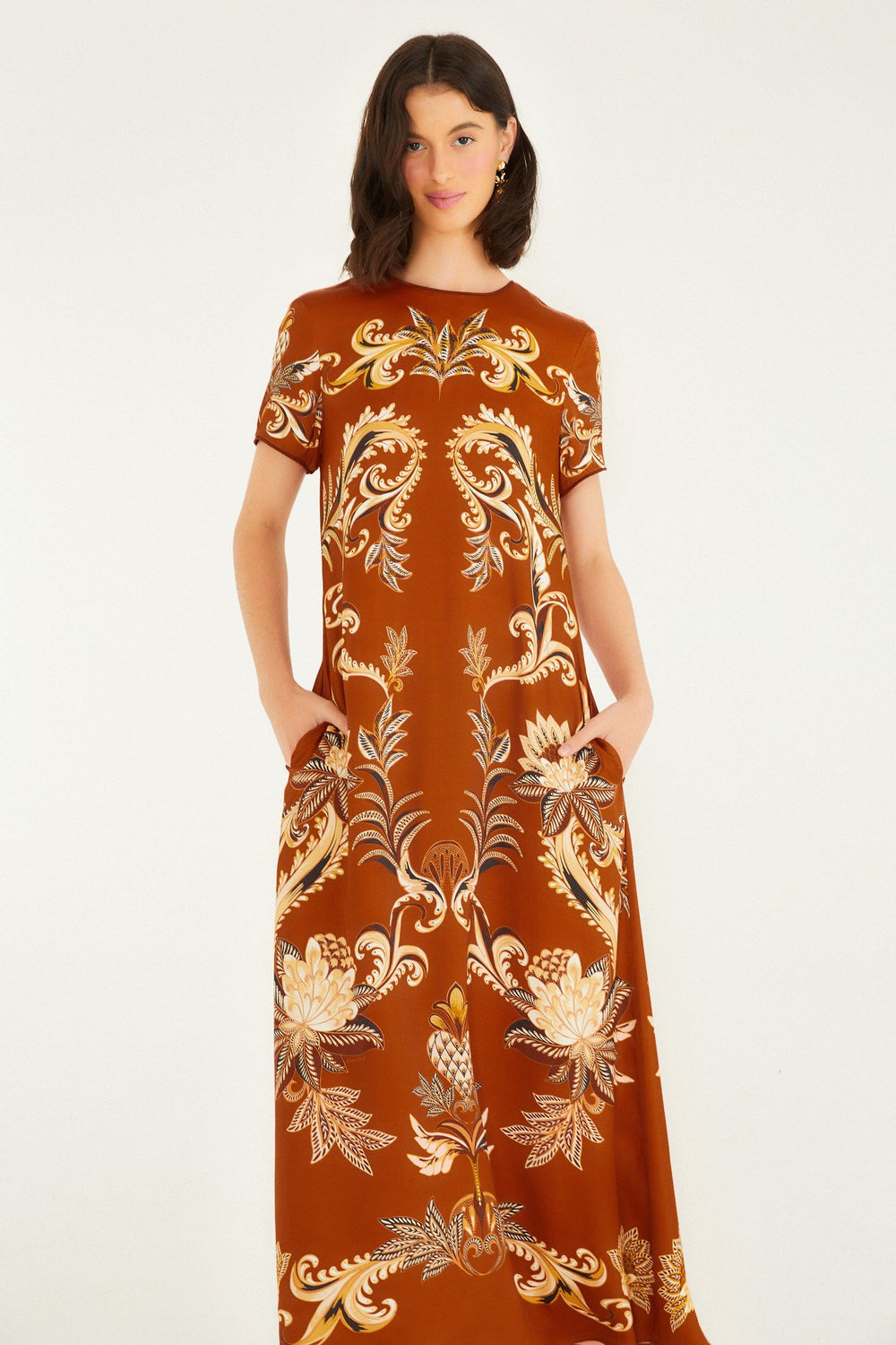 Orange Arabesque Paradise Lenzing� Ecovero� Viscose Maxi Dress | FARM Rio | FARM Rio