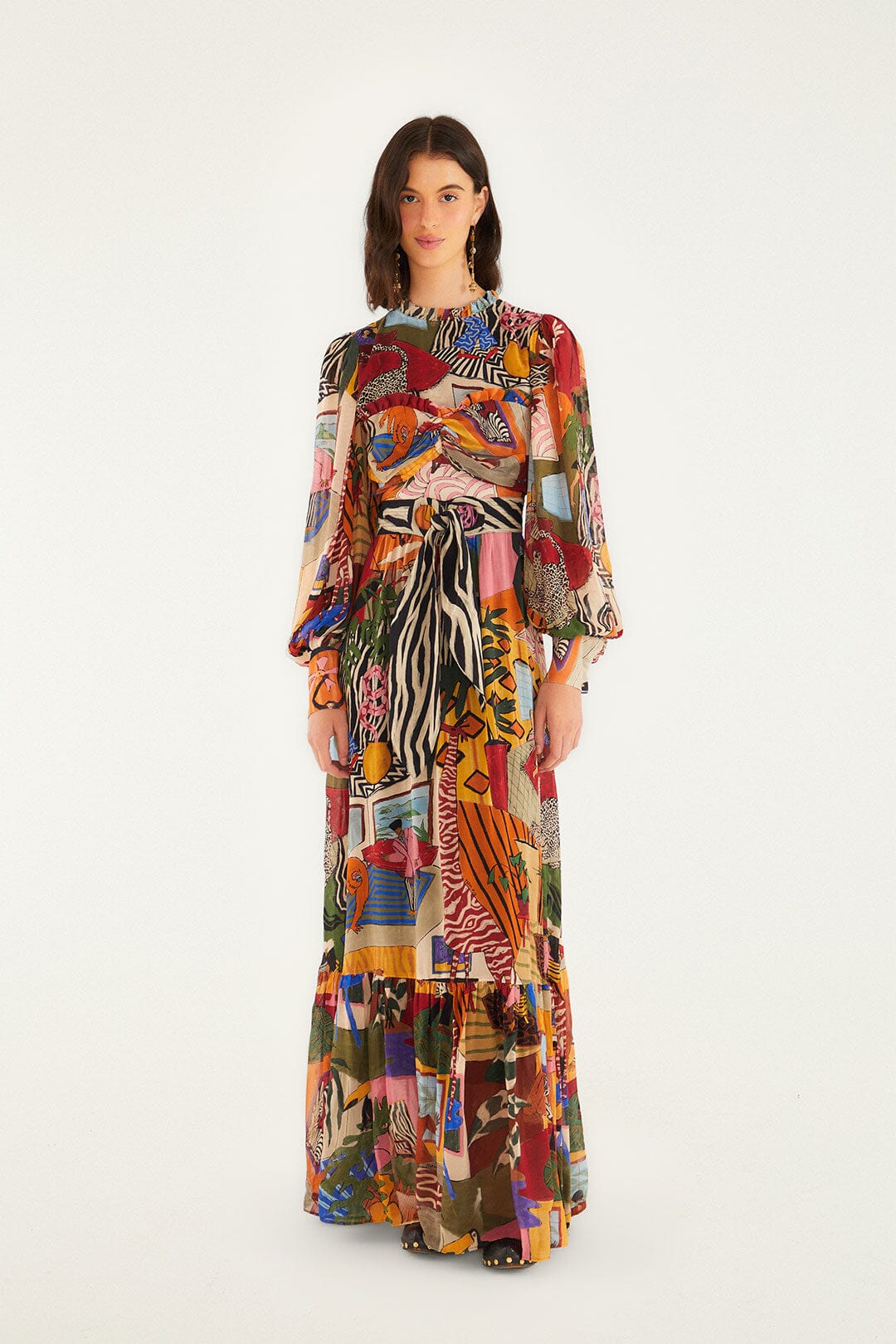 Tropical Multicolor Long Sleeve Maxi Dress | FARM Rio | FARM Rio US
