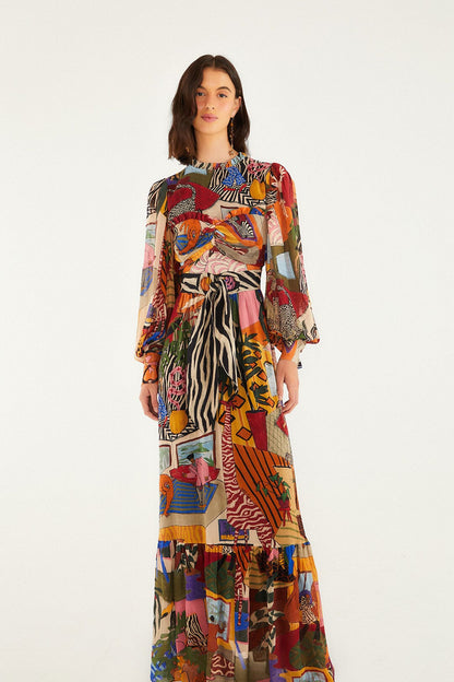 Tropical Multicolor Long Sleeve Maxi Dress | FARM Rio | FARM Rio US