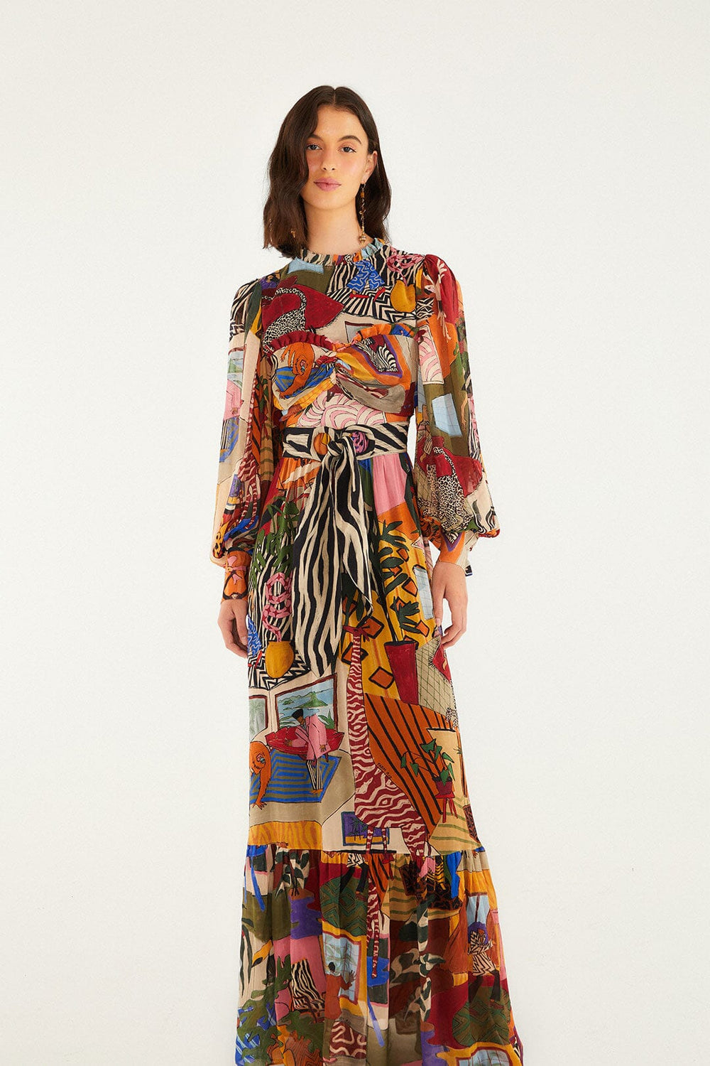 Tropical Multicolor Long Sleeve Maxi Dress | FARM Rio | FARM Rio US