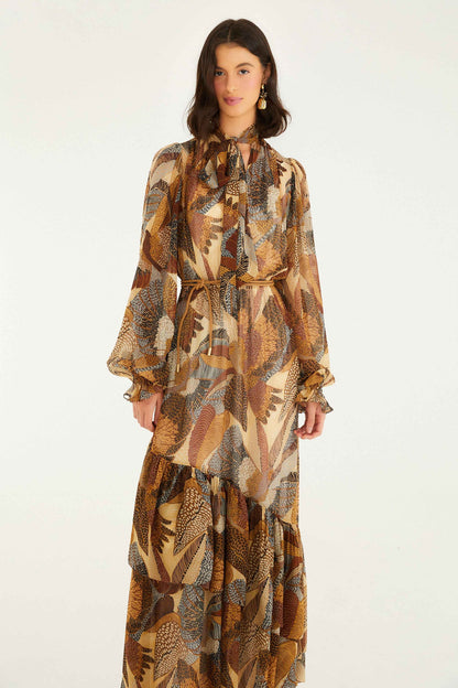 Cream Dotted Macaws Long Sleeve Maxi Dress | FARM Rio | FARM Rio Near Me