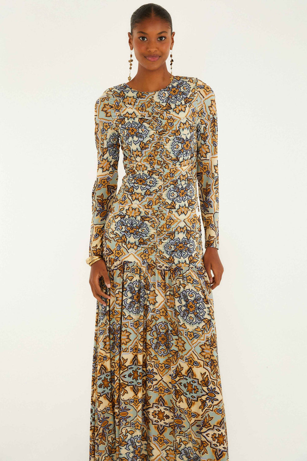 Blue Winter Tapestry Long Sleeve Maxi Dress | FARM Rio | FARM Rio