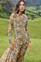 Blue Winter Tapestry Long Sleeve Maxi Dress | FARM Rio | FARM Rio