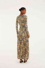 Blue Winter Tapestry Long Sleeve Maxi Dress | FARM Rio | FARM Rio