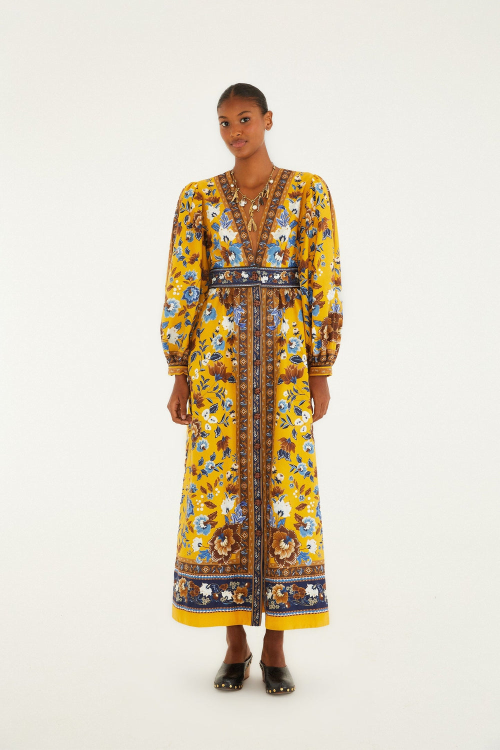Yellow Flowering Garden Tree Organic Cotton Maxi Dress | FARM Rio | FARM Rio Online