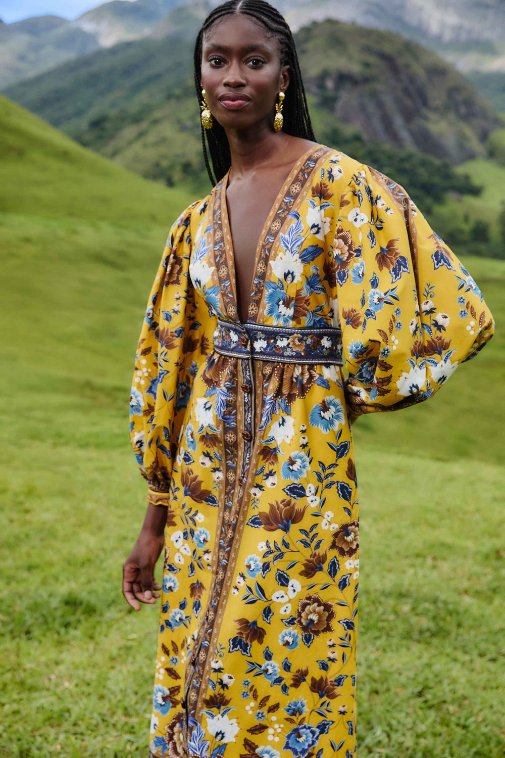 Yellow Flowering Garden Tree Organic Cotton Maxi Dress | FARM Rio | FARM Rio Online