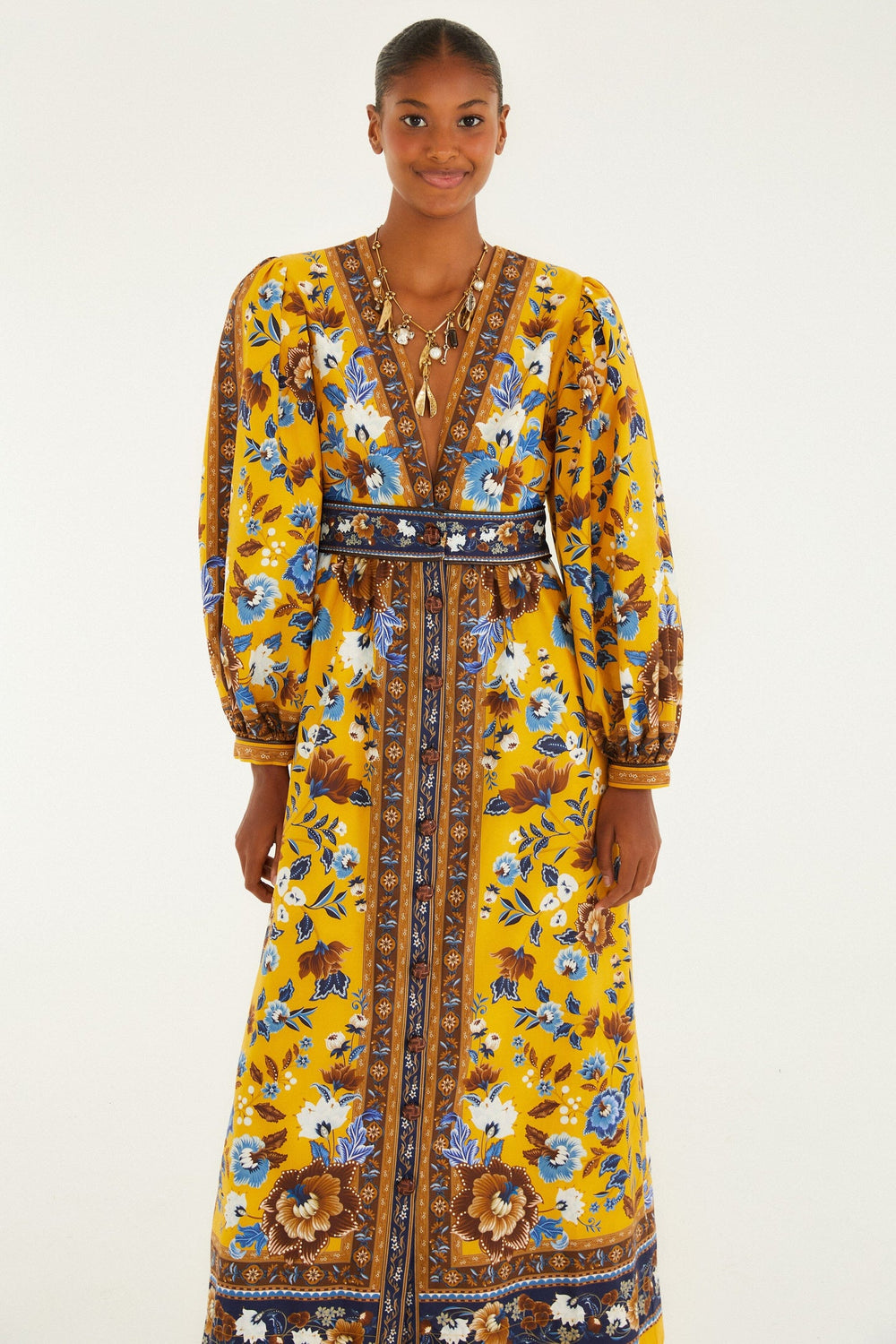 Yellow Flowering Garden Tree Organic Cotton Maxi Dress | FARM Rio | FARM Rio Online