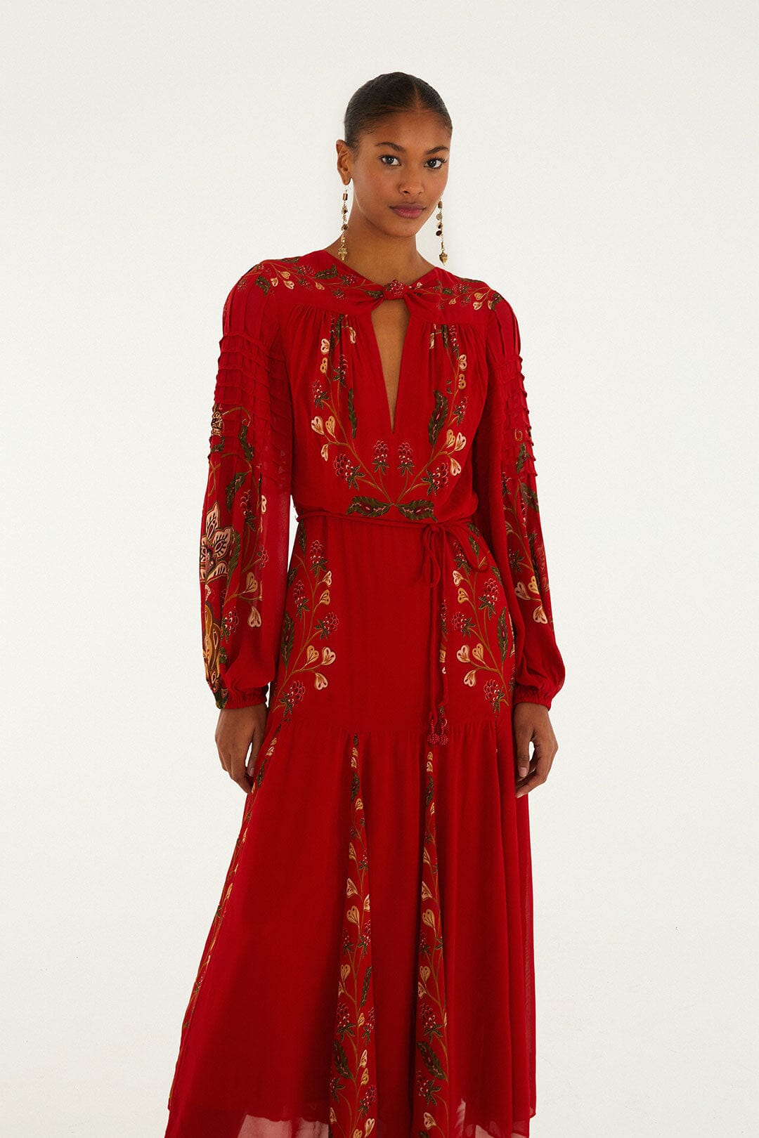 Red Berry Garden Long Sleeve Pleated Maxi Dress | FARM Rio | FARM Rio Discount