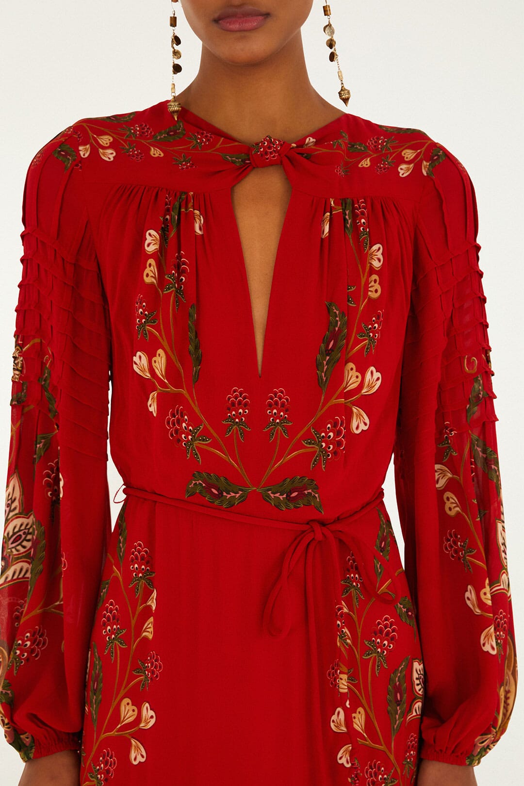 Red Berry Garden Long Sleeve Pleated Maxi Dress | FARM Rio | FARM Rio Discount