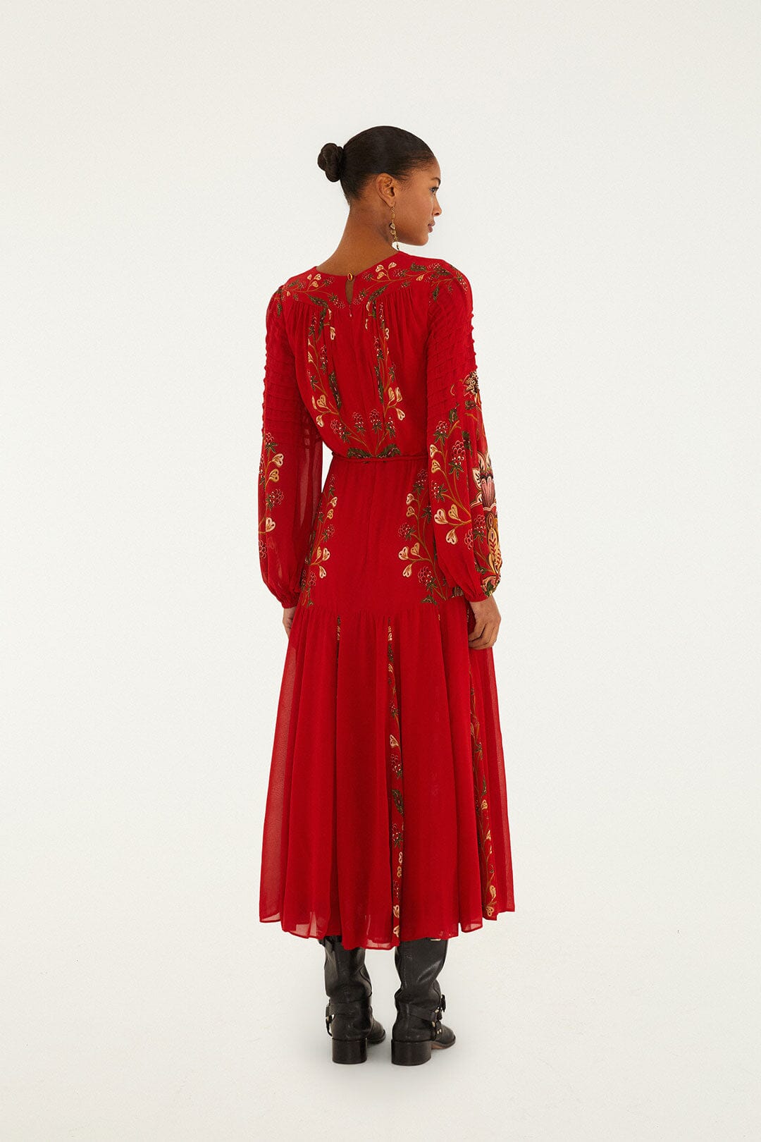 Red Berry Garden Long Sleeve Pleated Maxi Dress | FARM Rio | FARM Rio Discount