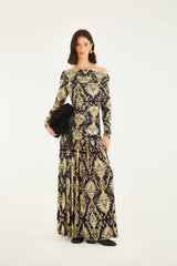 Navy Blue Wonderful Arabesque Off-Shoulder Maxi Dress | FARM Rio | FARM Rio US