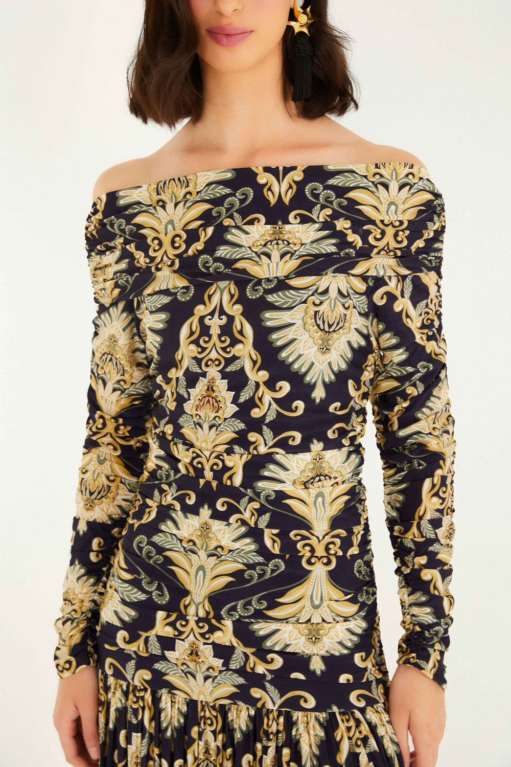 Navy Blue Wonderful Arabesque Off-Shoulder Maxi Dress | FARM Rio | FARM Rio US