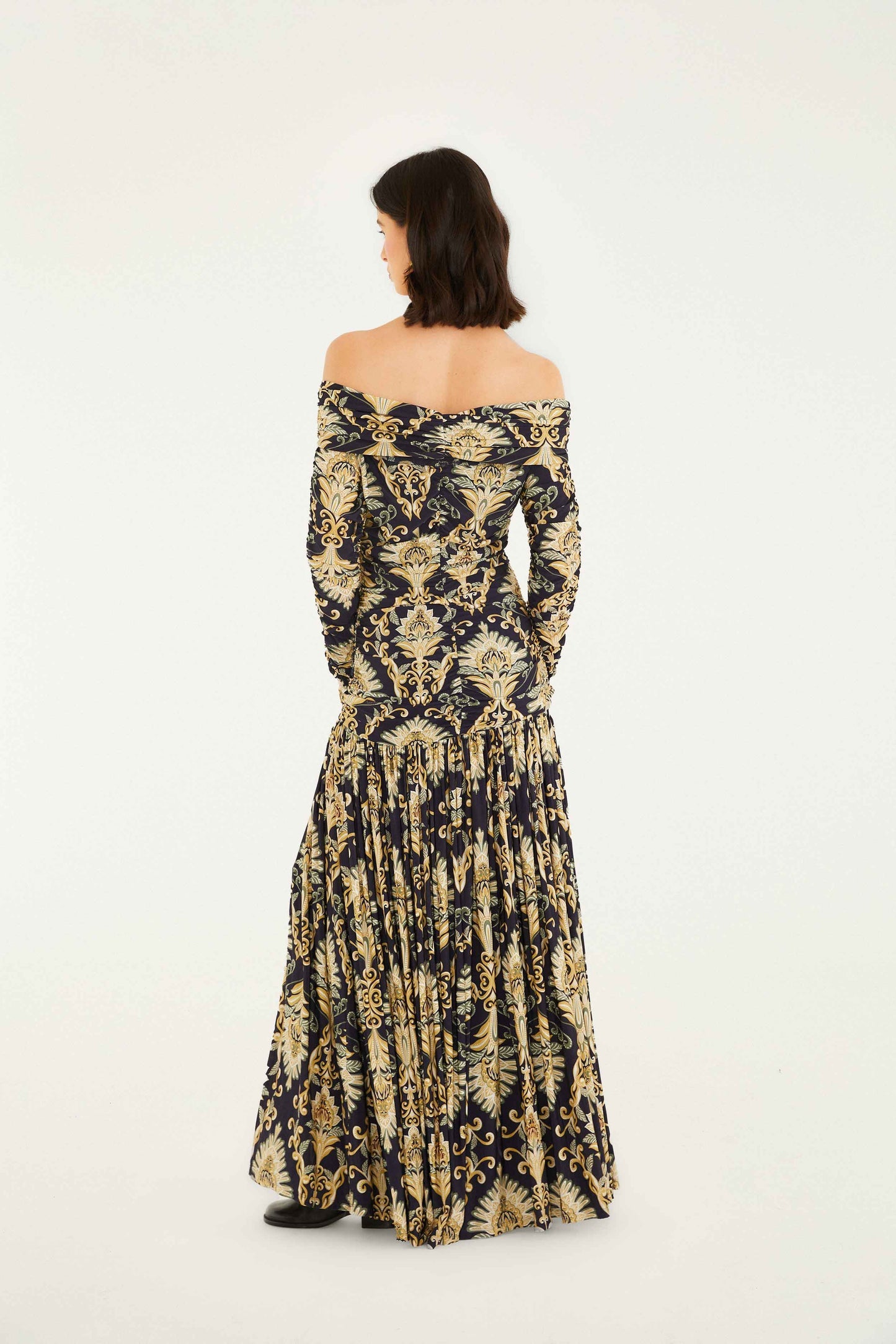Navy Blue Wonderful Arabesque Off-Shoulder Maxi Dress | FARM Rio | FARM Rio US