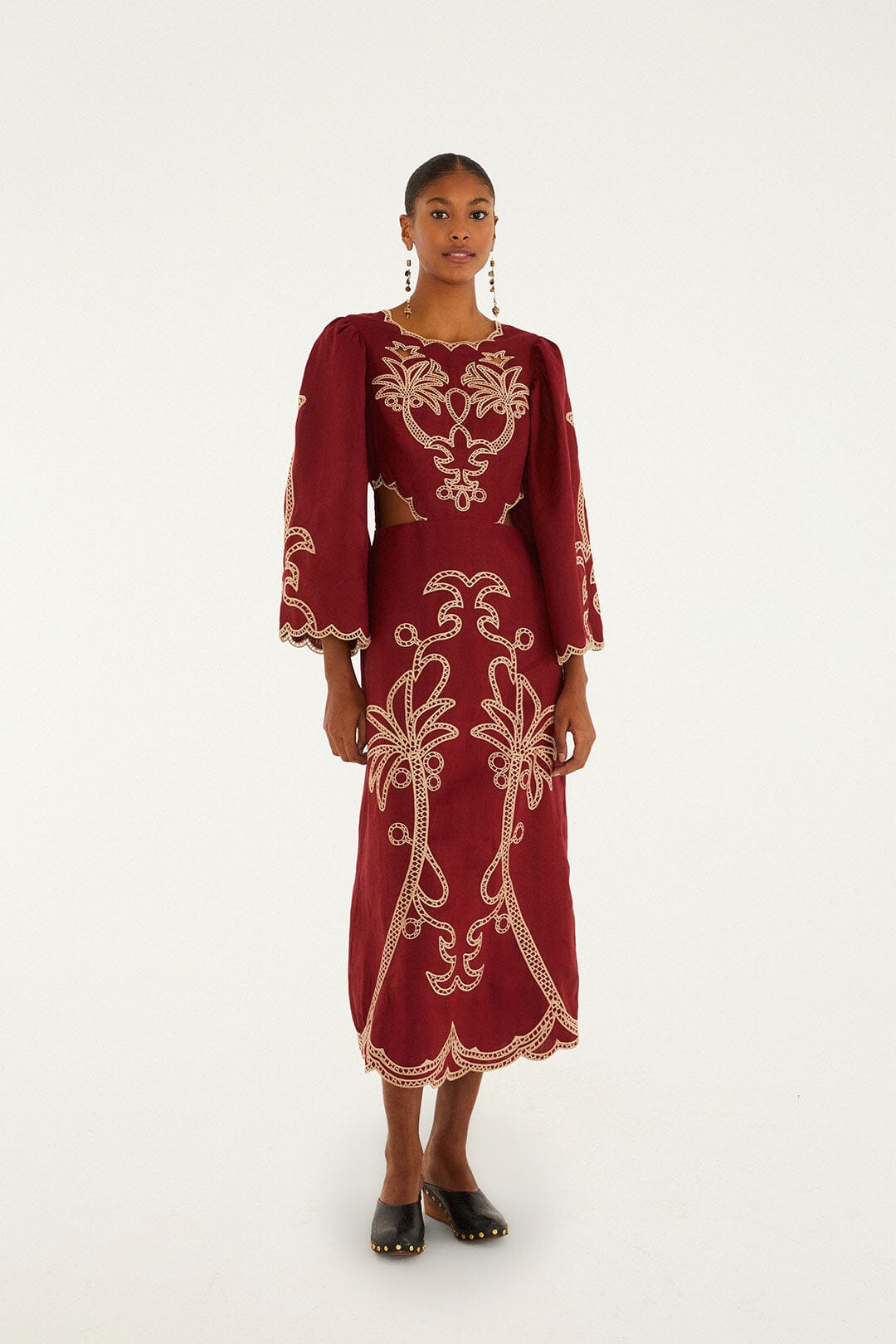 Red Artisanal Cut-Out Embroidered Euroflax� Premium Linen Maxi Dress | FARM Rio | FARM Rio On Sale