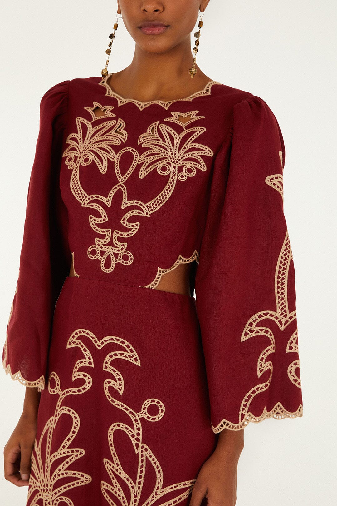Red Artisanal Cut-Out Embroidered Euroflax� Premium Linen Maxi Dress | FARM Rio | FARM Rio On Sale