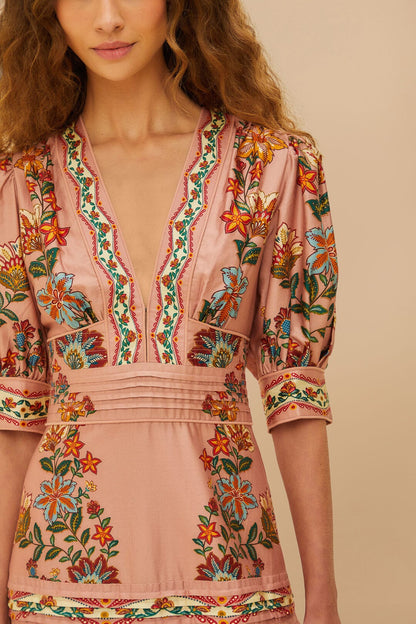 Pink Garden Delight Short Sleeve Maxi Dress | FARM Rio US