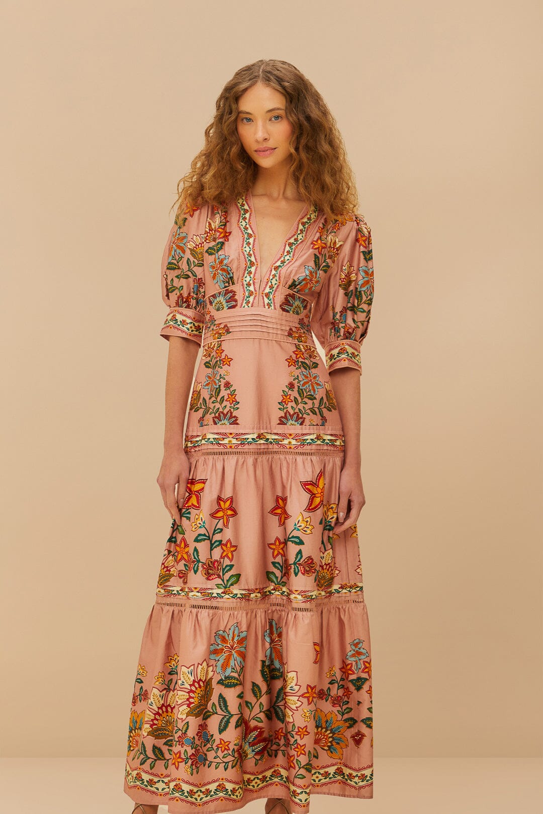 Pink Garden Delight Short Sleeve Maxi Dress | FARM Rio US