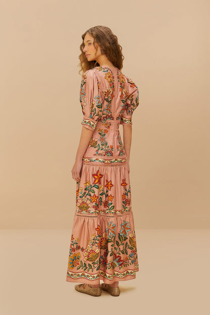 Pink Garden Delight Short Sleeve Maxi Dress | FARM Rio US