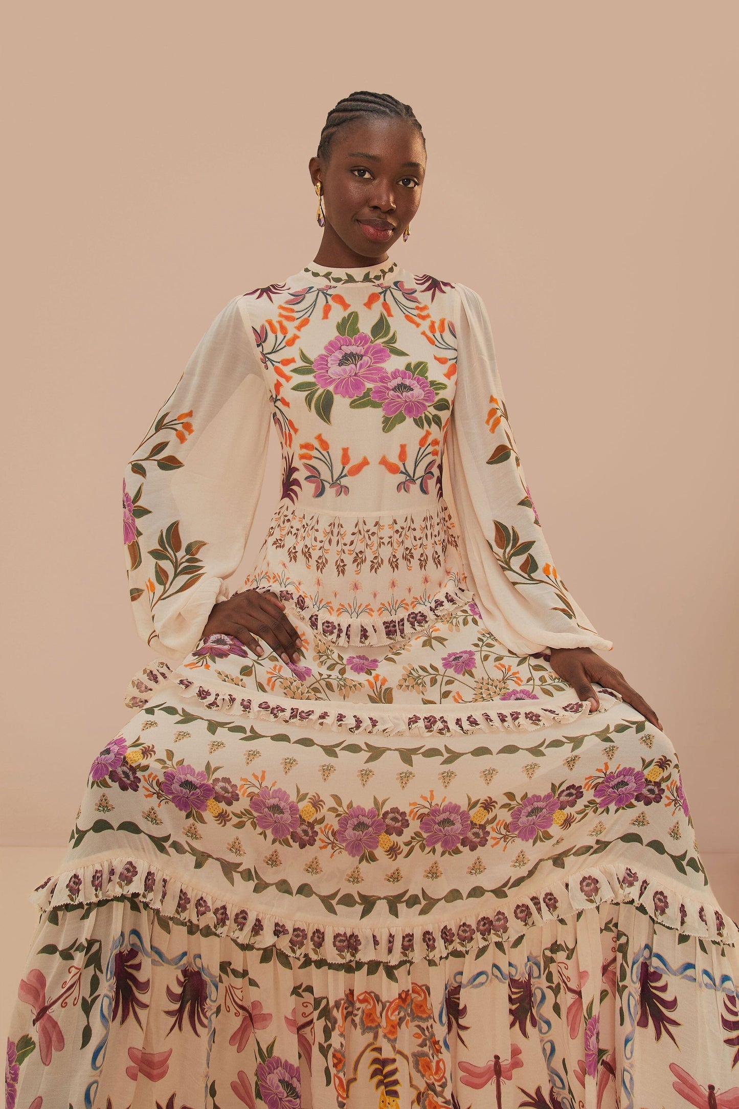 Cream Winter Garden Ruffle Maxi Dress | FARM Rio Near Me