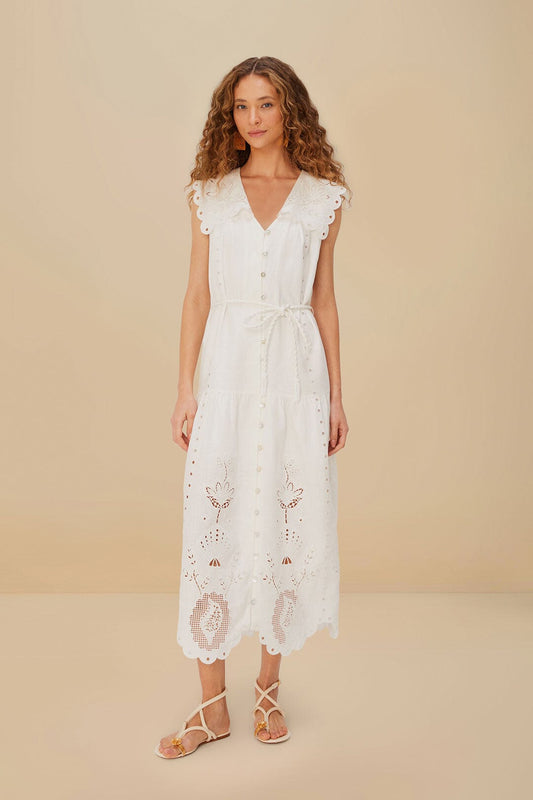 Off-White Sleeveless Euroflax™ Premium Linen Maxi Dress | FARM Rio Outlet
