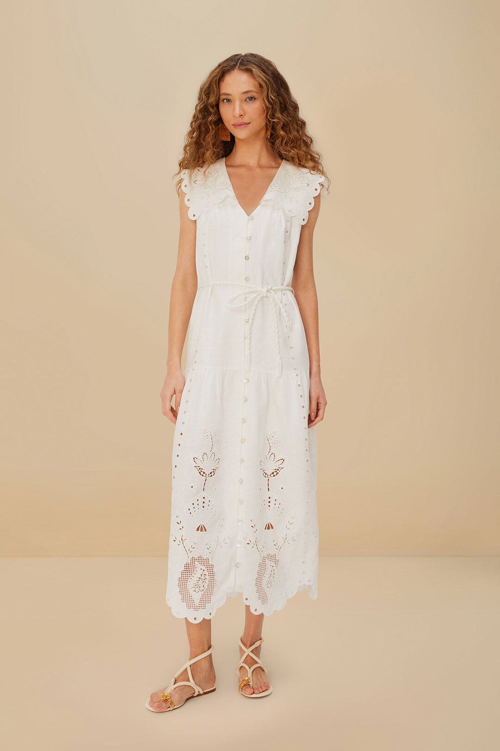 Off-White Sleeveless Euroflax™ Premium Linen Maxi Dress | FARM Rio Outlet