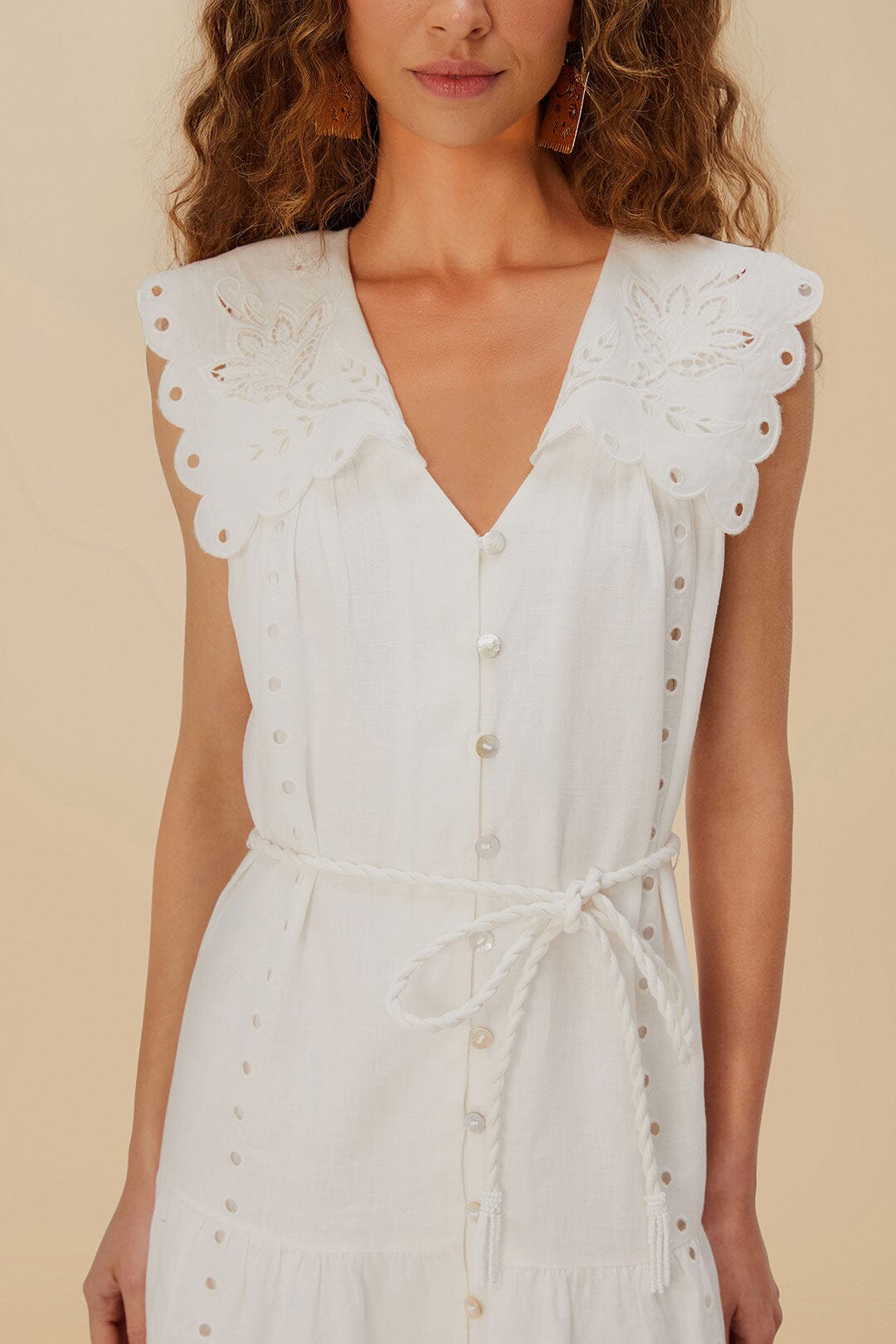 Off-White Sleeveless Euroflax™ Premium Linen Maxi Dress | FARM Rio Outlet