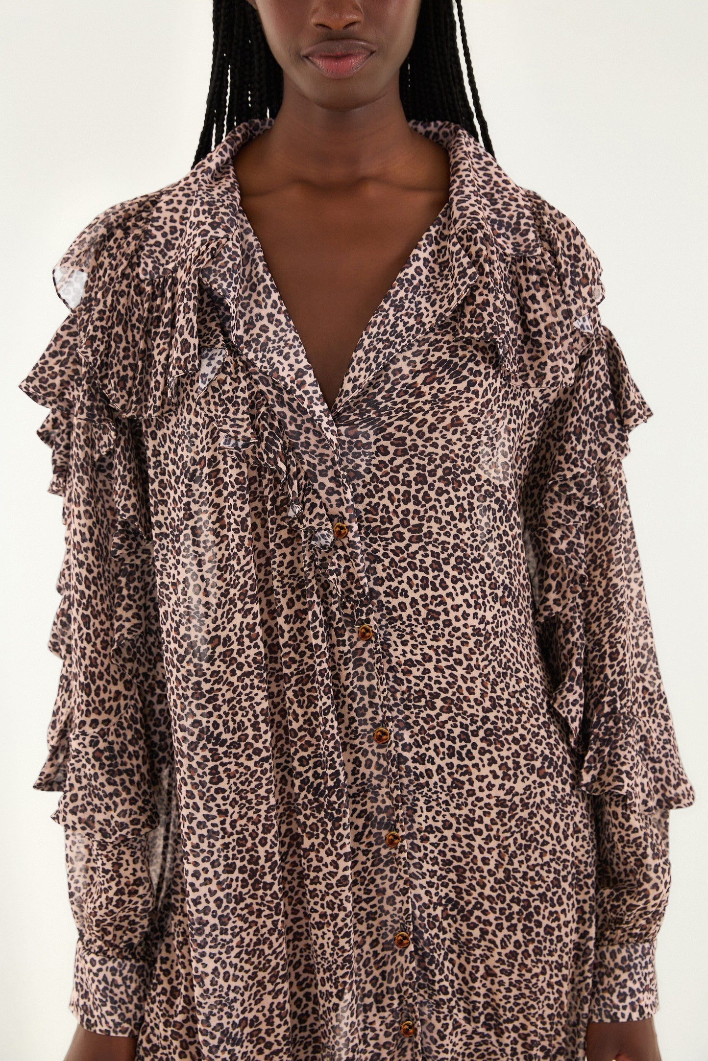 Pink Baby Leopard Long Sleeve Angled Frill Maxi Dress | FARM Rio | FARM Rio Online