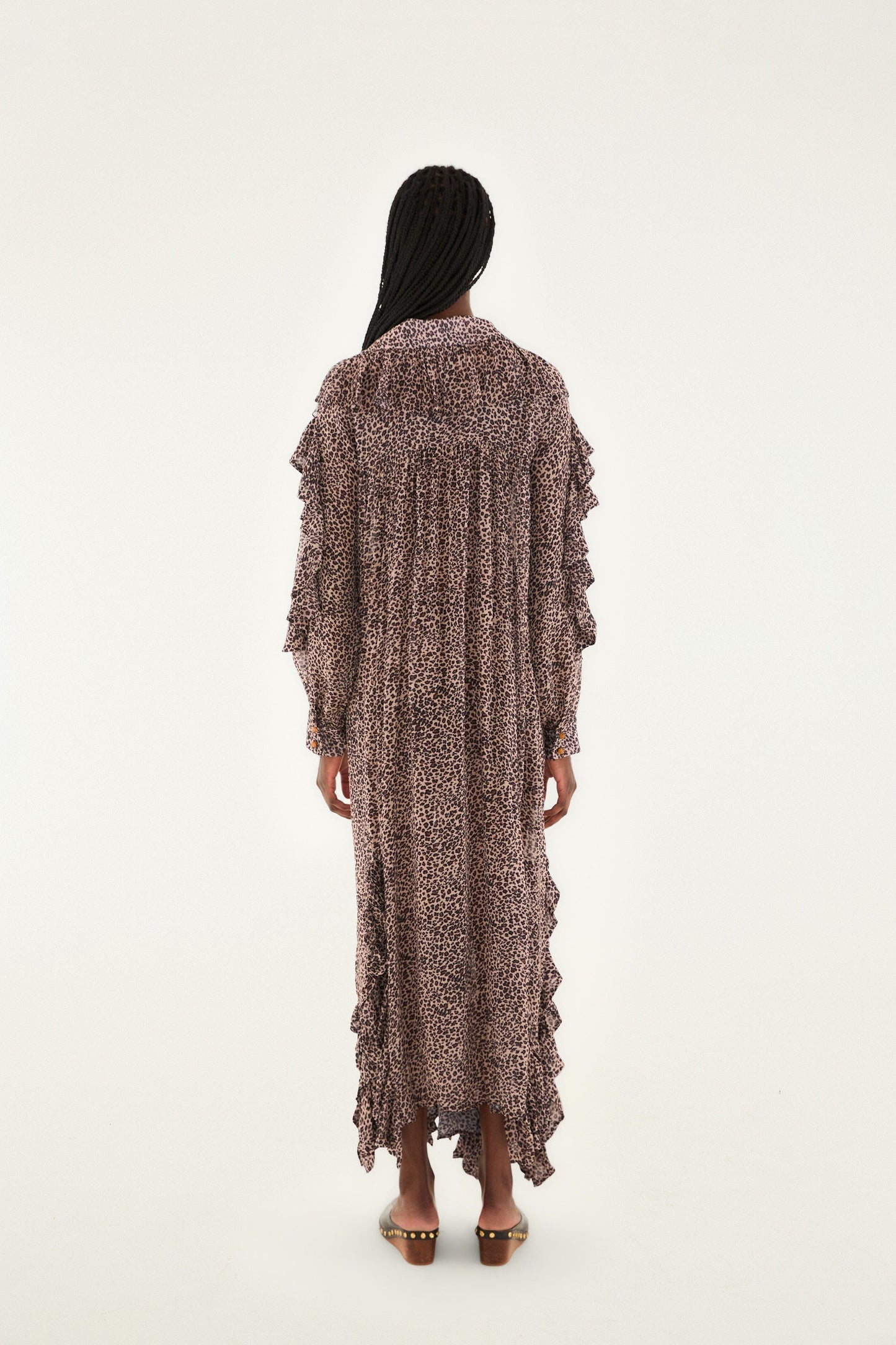 Pink Baby Leopard Long Sleeve Angled Frill Maxi Dress | FARM Rio | FARM Rio Online