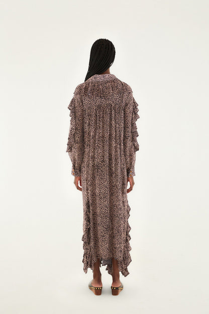 Pink Baby Leopard Long Sleeve Angled Frill Maxi Dress | FARM Rio | FARM Rio Online