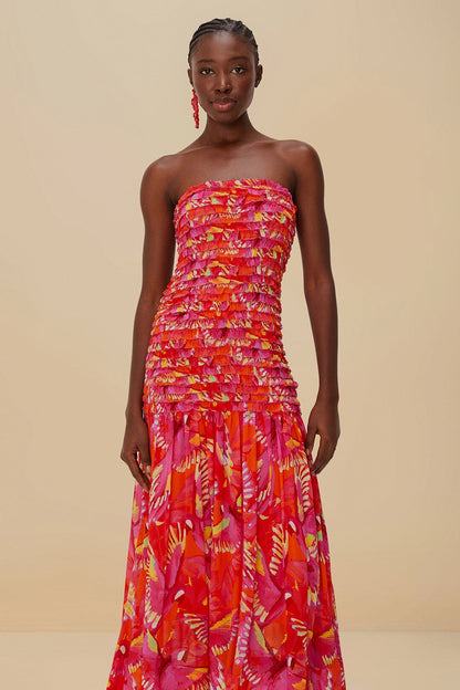 Orange Flying Birds Strapless Midi Dress | FARM Rio