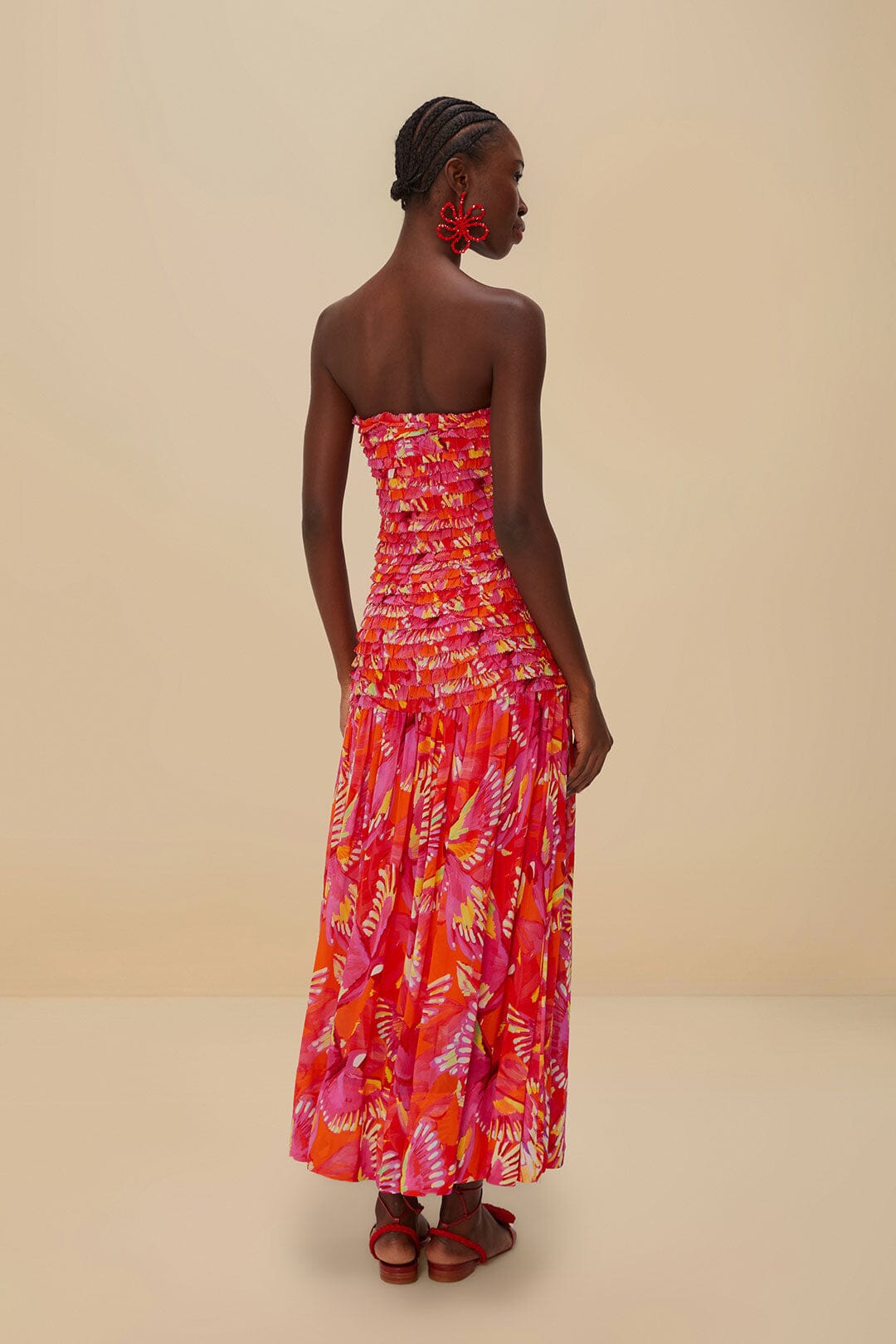 Orange Flying Birds Strapless Midi Dress | FARM Rio