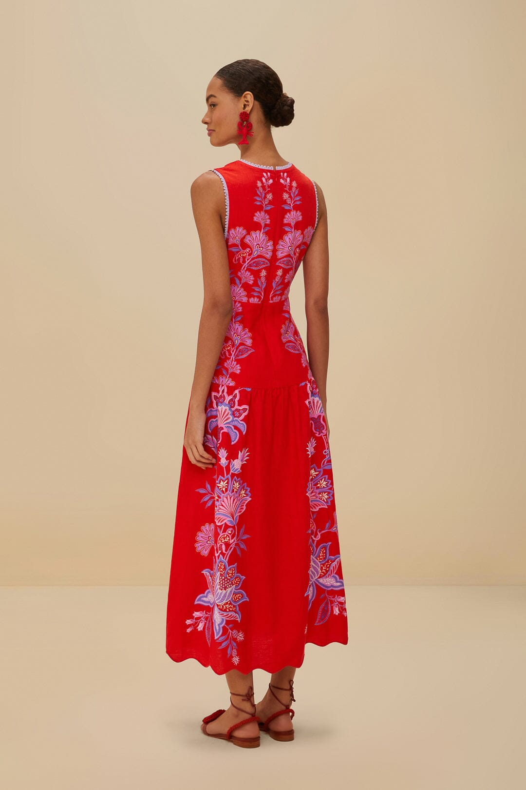 Red Porcelain Garden Euroflax™ Premium Linen Midi Dress | FARM Rio Online