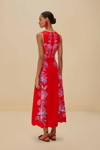 Red Porcelain Garden Euroflax™ Premium Linen Midi Dress | FARM Rio Online