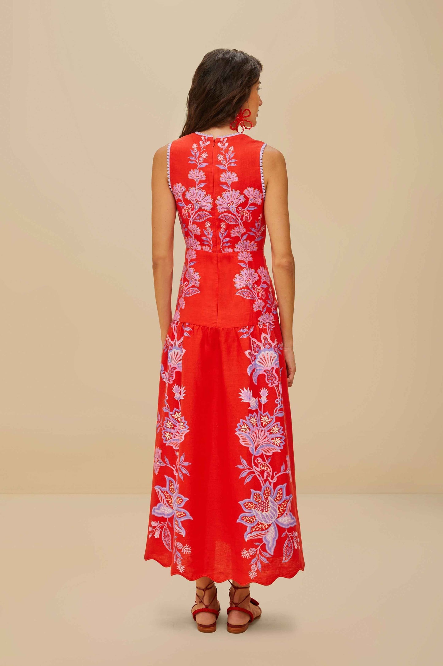 Red Porcelain Garden Euroflax™ Premium Linen Midi Dress | FARM Rio Online