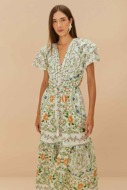 Off-White Folk Floral Lace Midi Dress | FARM Rio Discount