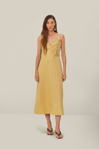 Sand 3D Flower Bodice Midi Dress | FARM Rio US