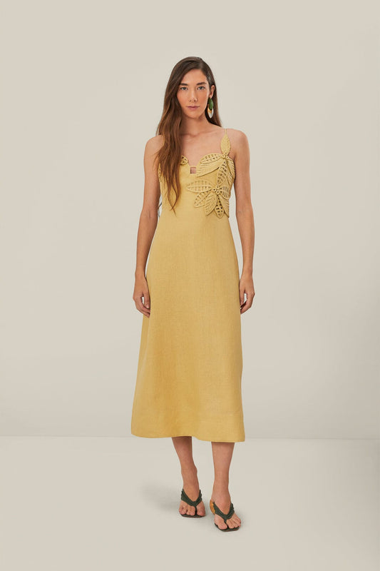 Sand 3D Flower Bodice Midi Dress | FARM Rio US