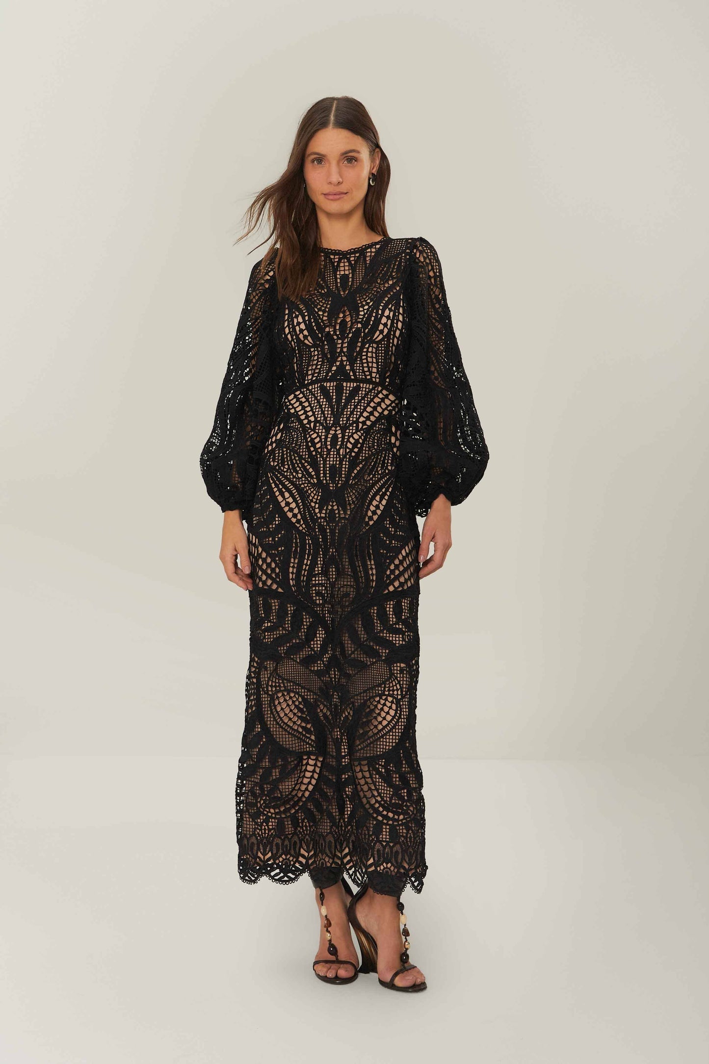 Black Nature Guipure Midi Dress | FARM Rio On Sale