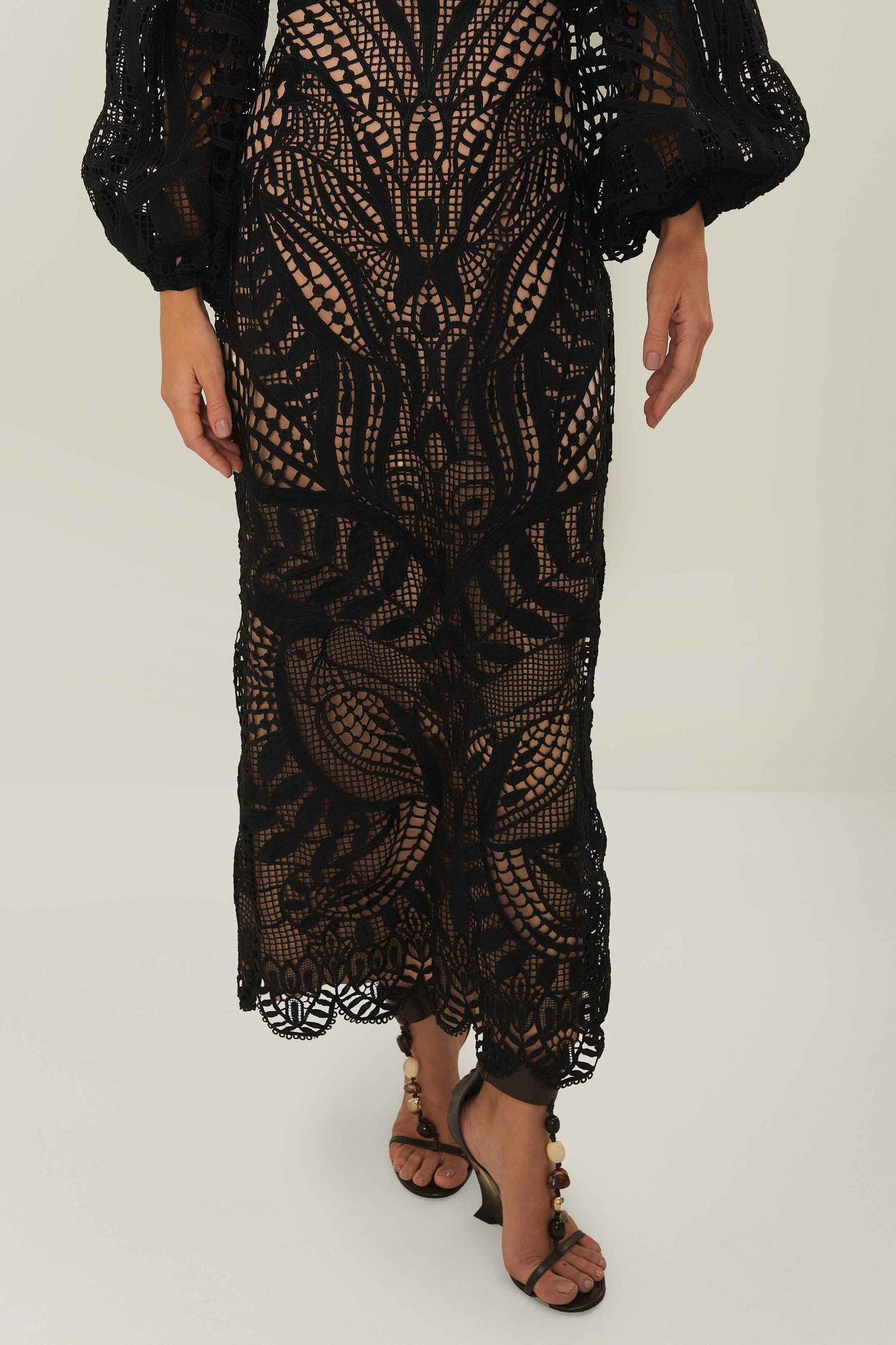 Black Nature Guipure Midi Dress | FARM Rio On Sale