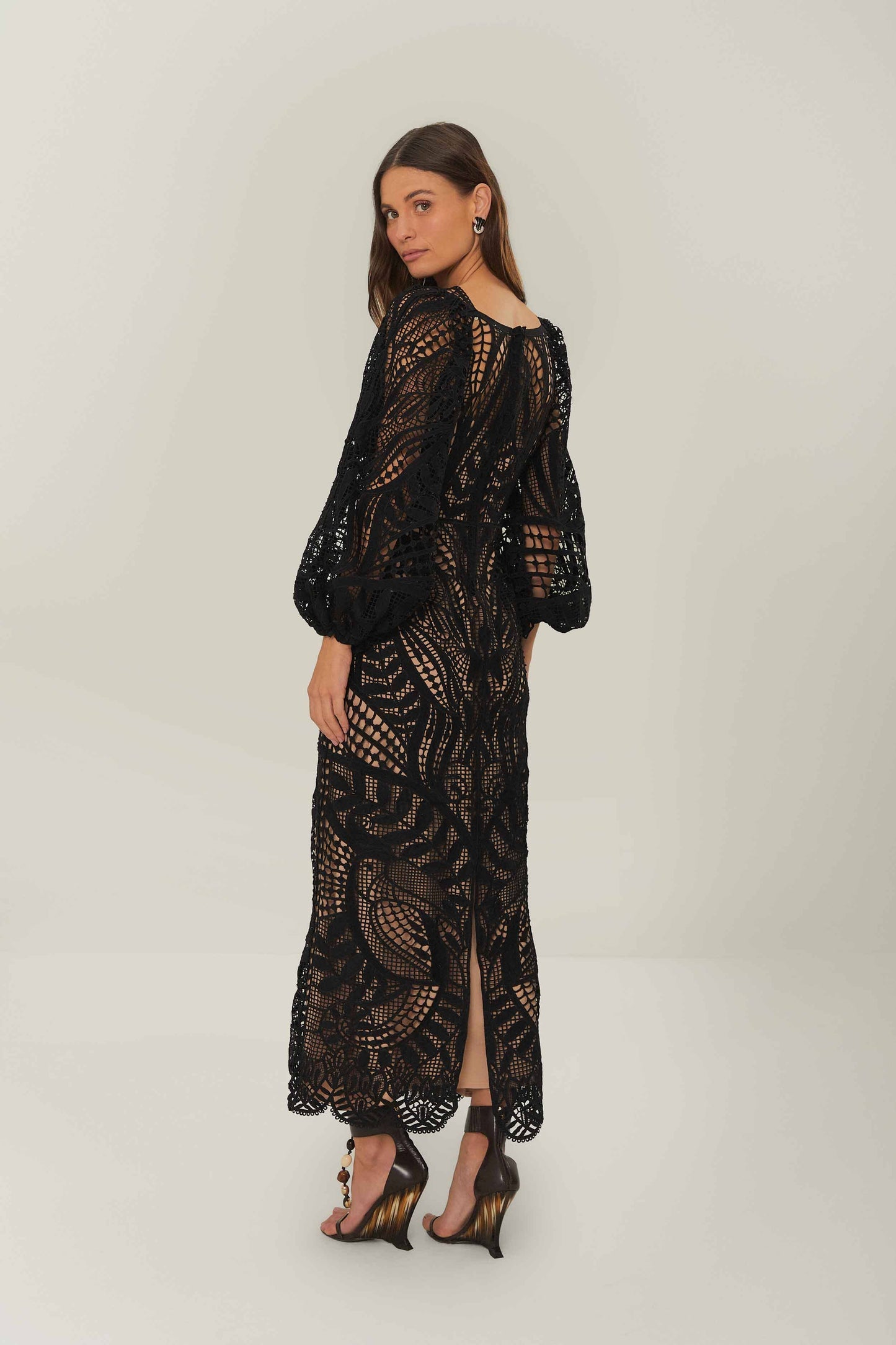 Black Nature Guipure Midi Dress | FARM Rio On Sale
