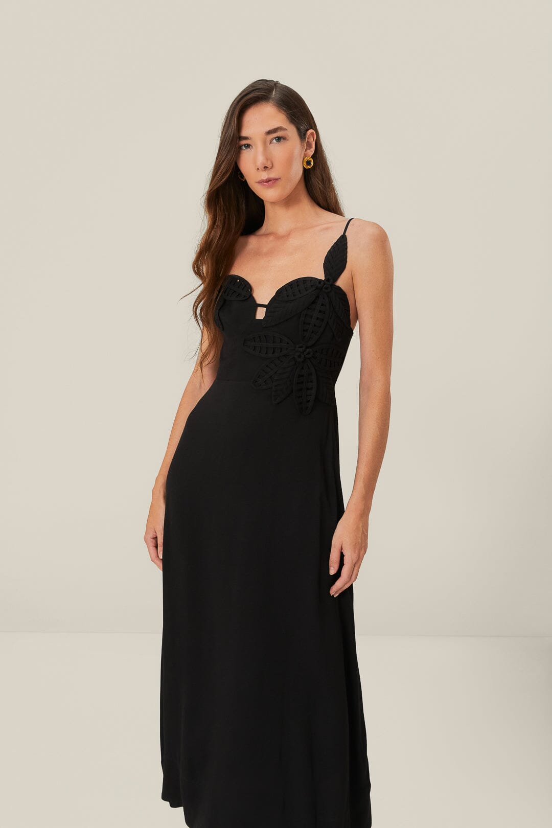 Black Flowered Bust Midi Dress | FARM Rio Near Me