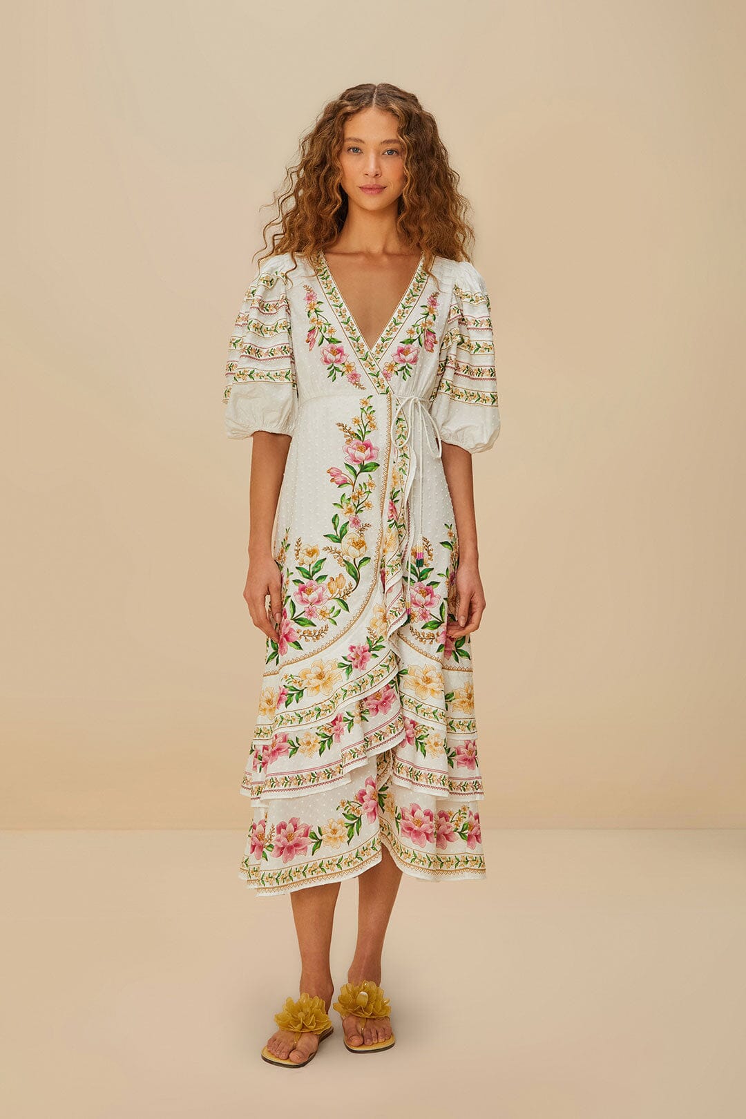 Off-White Palm Dream Wrap Midi Dress | FARM Rio Near Me