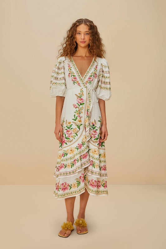 Off-White Palm Dream Wrap Midi Dress | FARM Rio Near Me