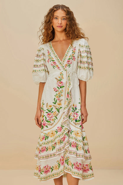 Off-White Palm Dream Wrap Midi Dress | FARM Rio Near Me