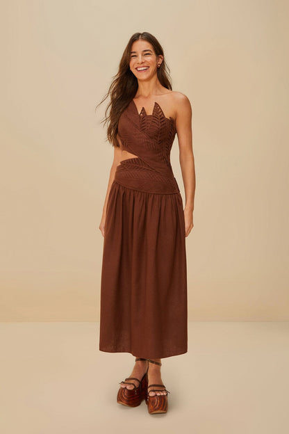 Burgundy Leaves Cut-Out LENZING™ ECOVERO™ Euroflax™ Midi Dress | FARM Rio For Sale