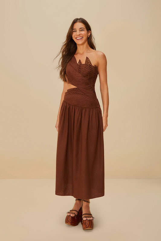 Burgundy Leaves Cut-Out LENZING™ ECOVERO™ Euroflax™ Midi Dress | FARM Rio For Sale