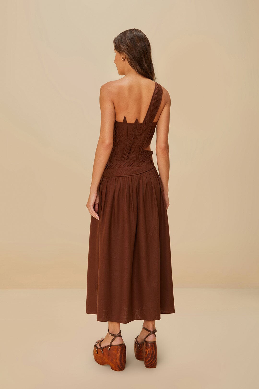 Burgundy Leaves Cut-Out LENZING™ ECOVERO™ Euroflax™ Midi Dress | FARM Rio For Sale