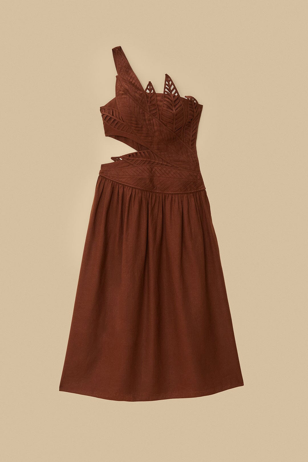 Burgundy Leaves Cut-Out LENZING™ ECOVERO™ Euroflax™ Midi Dress | FARM Rio For Sale